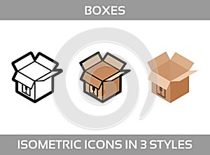 Simple Set ofÂ Isometric packaging boxes Vector 3DÂ Icons. Color isometric icons without strokes. Cardboard boxes